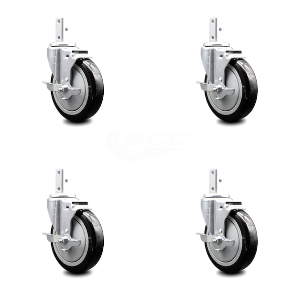 Service Caster 5 Inch Black Poly Wheel Swivel 3/4 Inch Square Stem Caster Set with Brake SCC SCC-SQ20S514-PPUB-BLK-TLB-34-4 - main